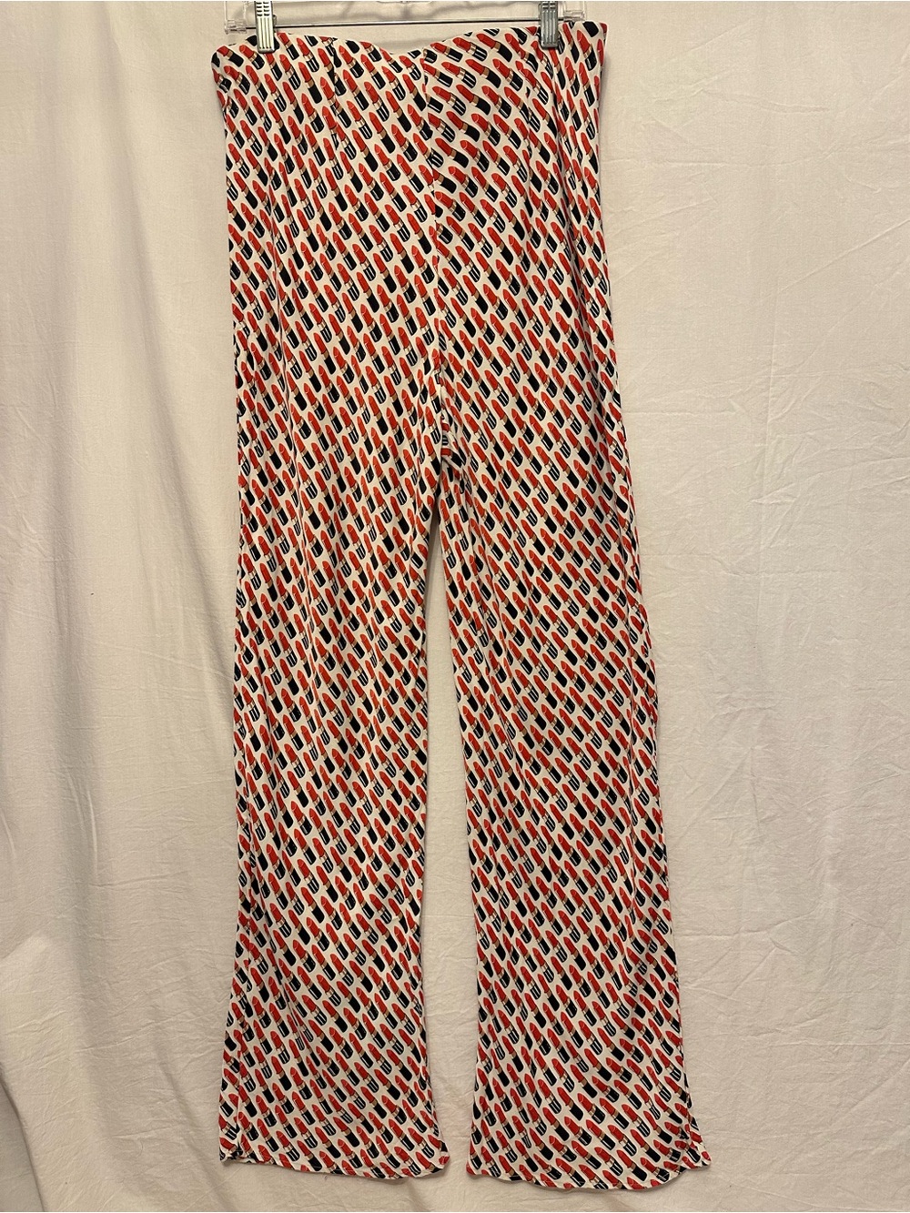 Anthropologie Lipstick Print Wide Leg Pants Size Large Red Black Novelty Print - Picture 7 of 7